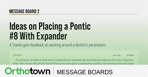 Ideas on Placing a Pontic #8 With Expander A doc gets feedback on working around a general dentist’s parameters.
