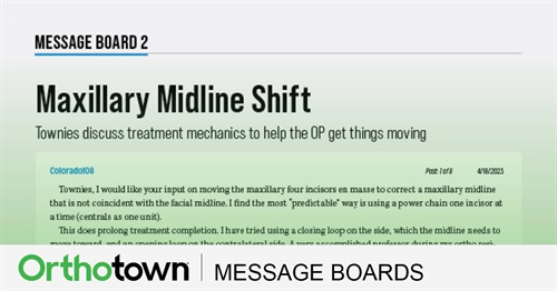 Maxillary Midline Shift Townies discuss treatment mechanics to help the OP get things moving.