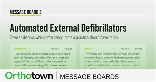 Automated External Defibrillators Townies discuss which emergency items a practice should have handy