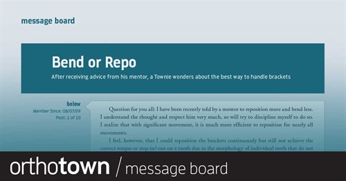 Bend or Repo After receiving advice from his mentor, a Townie wonders about the best way to handle brackets.