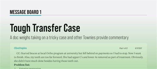 Tough Transfer Case A doc weighs taking on a tricky case and other Townies provide commentary.