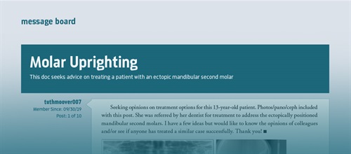 Molar Uprighting This doc seeks advice on treating a patient with an ectopic mandibular second molar.