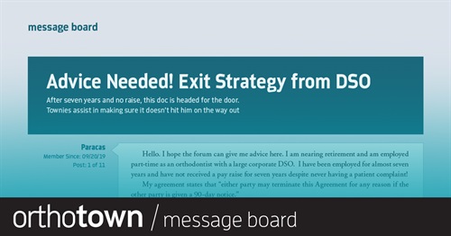Advice Needed! Exit Strategy from DSO After seven years and no raise, this doc is headed for the door. Townies make sure it doesn’t hit him on the way out.